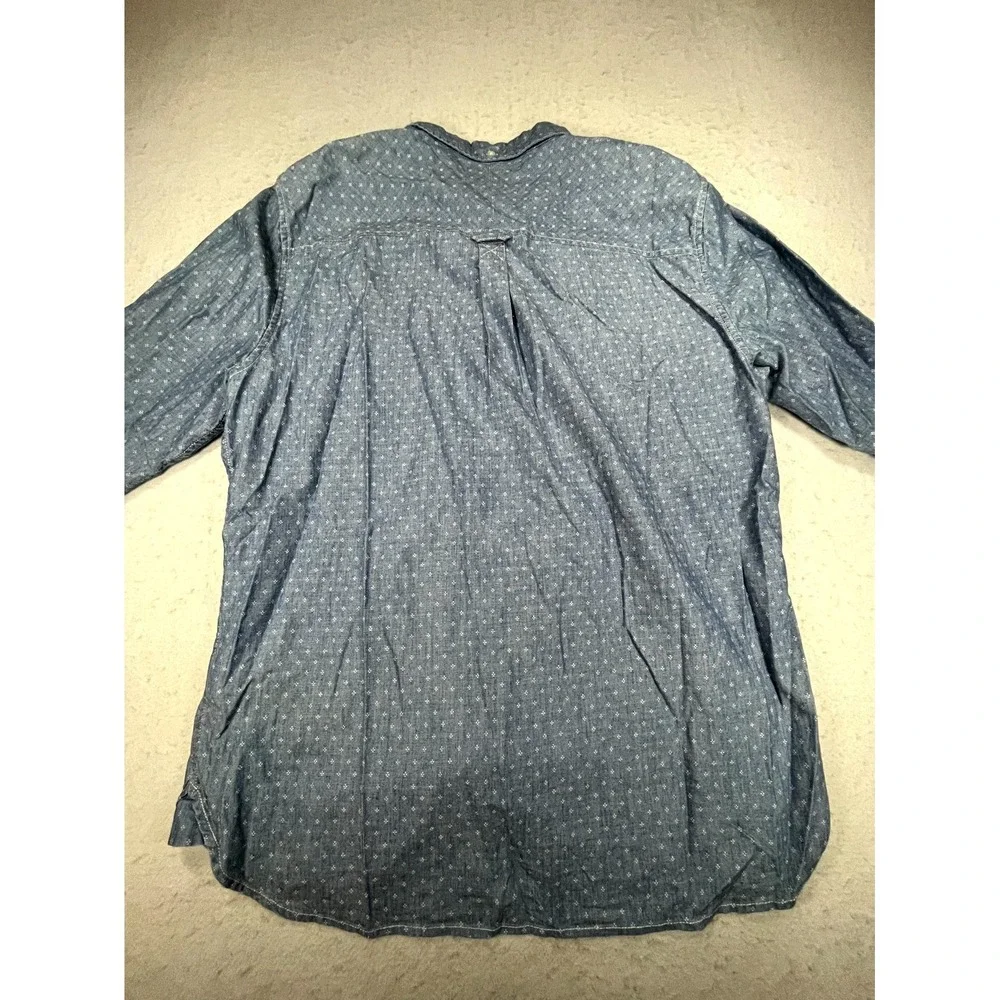 True Religion Shirt Mens XL Blue Chambray Cotton Geometric Back Box Button Down